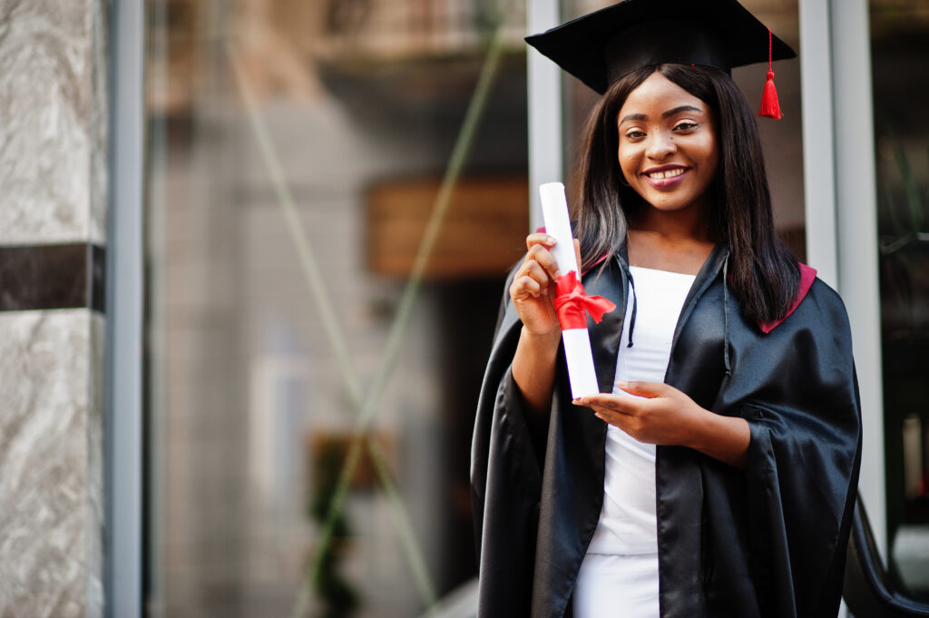 Application For The 2023 2024 Chevening Scholarship Edward Consulting   Young Female African American Student With Diploma Poses Outdoorsxa 1024x681 